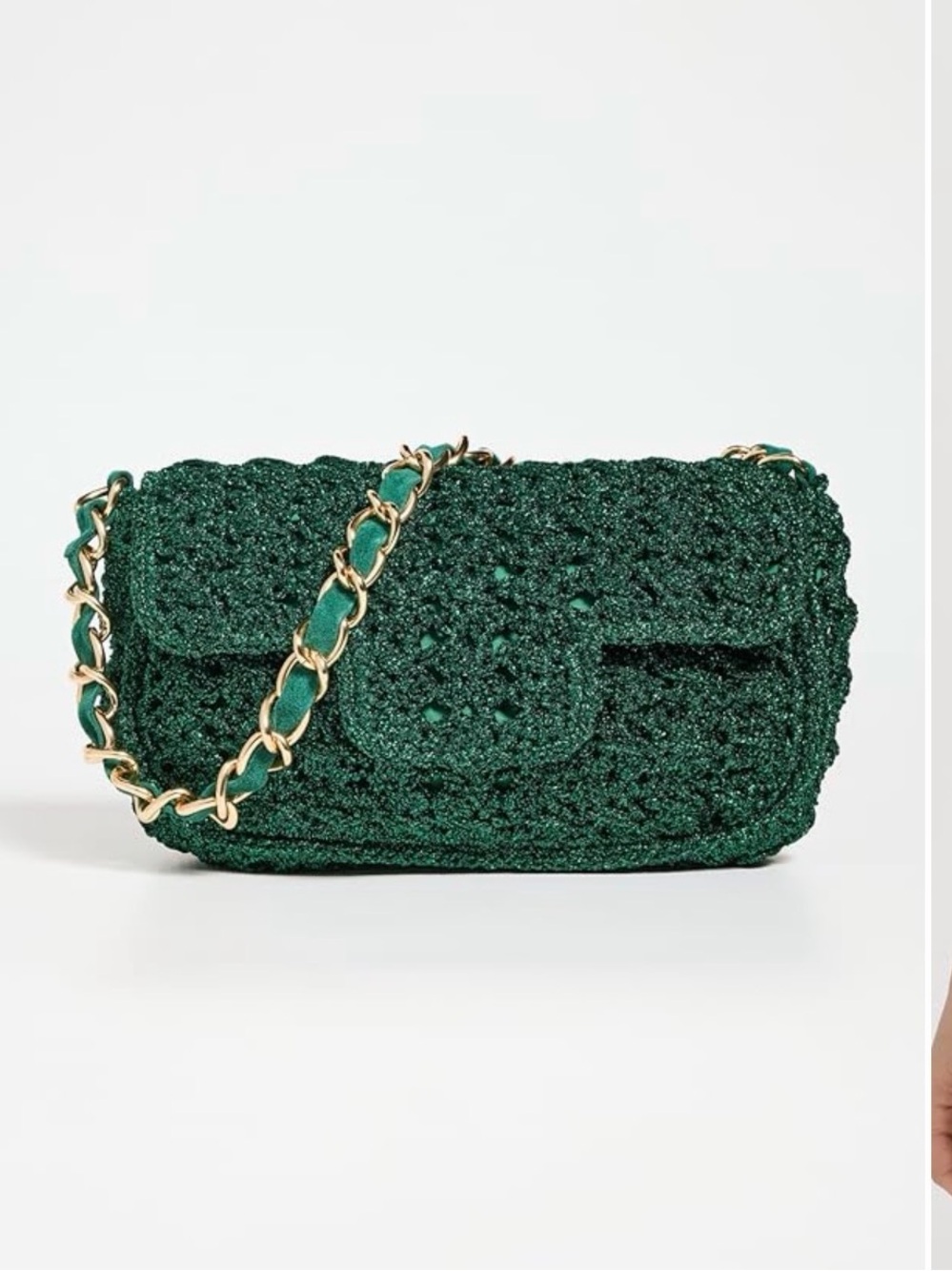 Textured Green Crochet Crossbody with Gold Chain Strap